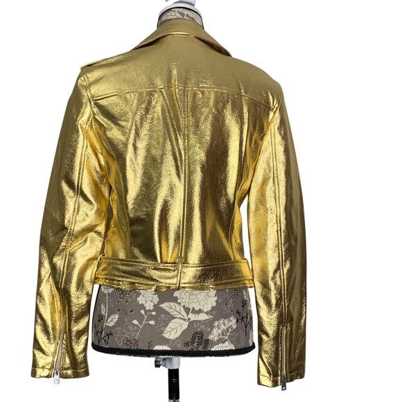 Levis Strauss Metallic Gold Faux Leather Moto Zipper Jacket Womens SZ S EUC - Picture 4 of 11